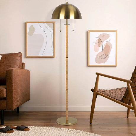 Allure - 2 Light Floor Lamp, Gold, Natural Tube, Double On / Off Pull Chain - Gold / Rattan - Furniture Home Direct