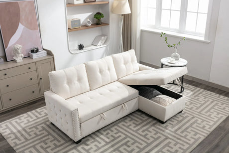 Reversible Sectional Storage Sleeper Sofa Bed, L-Shape 2 Seat Sectional Chaise With Storage, Skin-Feeling Velvet Fabric - Furniture Home Direct
