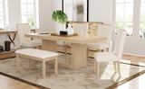 Dining Set Extendable Pedestal Table Bench And Chairs Beige - Furniture Home Direct