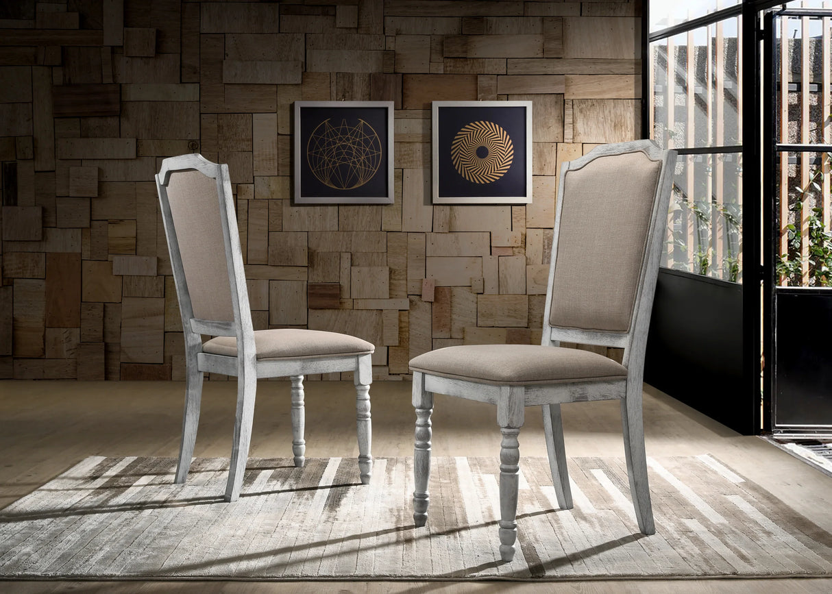 Dining Set Weathered Wood Table Upholstered Chairs White - Furniture Home Direct