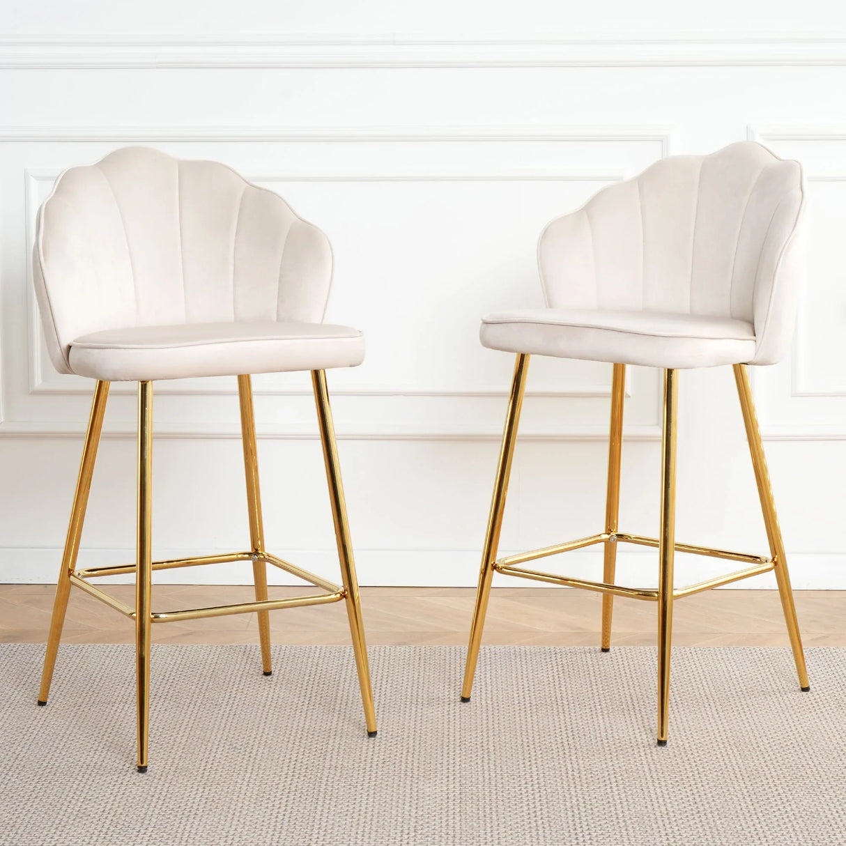 Elegant Shell Shape Velvet Bar Chair (Set of 2) - Furniture Home Direct