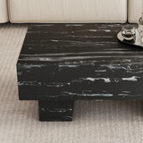 Coffee Table Modern Marble Texture With Block Base Black - Furniture Home Direct