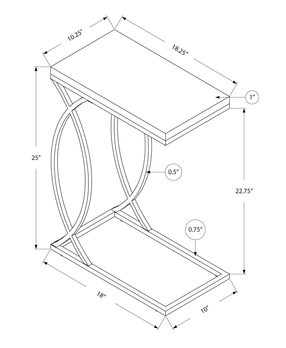 Accent Table, C - Shaped, Contemporary & Modern Design - Furniture Home Direct