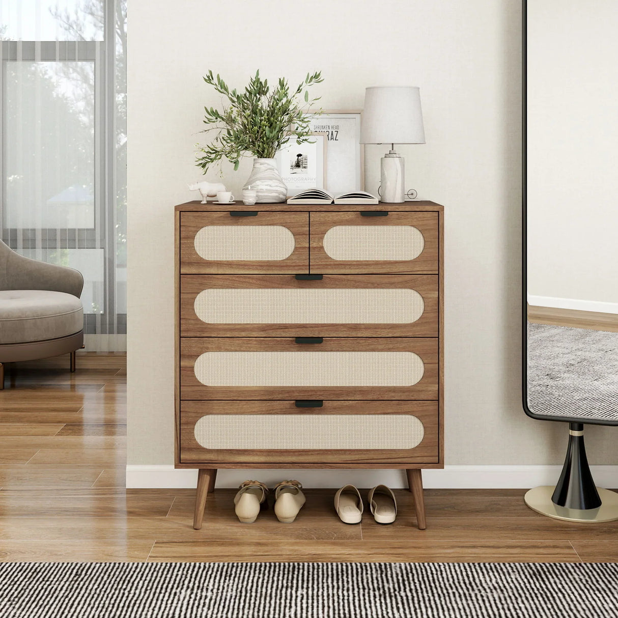 Modern 5 Drawer Accent Chest - Walnut - Furniture Home Direct