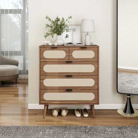 Modern 5 Drawer Accent Chest - Walnut - Furniture Home Direct