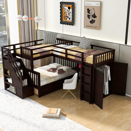 L Shaped Bunk Bed With 3 Drawers, Portable Desk And Wardrobe - Furniture Home Direct