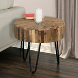 Rustic Accent Round Table With Iron Hairpin Legs - Furniture Home Direct