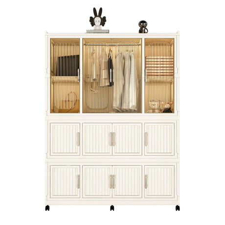 Portable Wardrobe Closet Storage Organizer With 12 Magnetic Doors, 12 Cubes & Hanging Rod - White - Furniture Home Direct