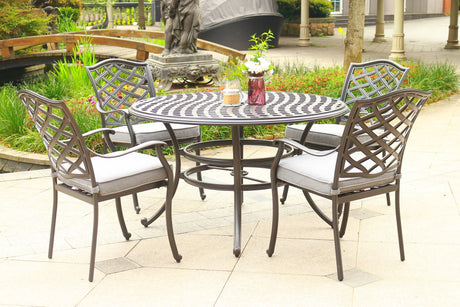 Round 49" Long Aluminum Dining Set With Cushions - Furniture Home Direct