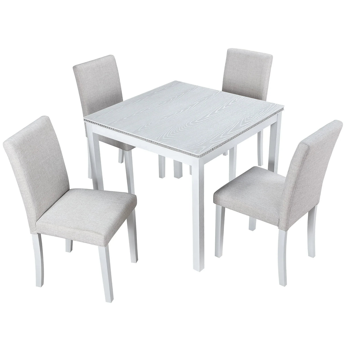 Dining Table Set With Crystal Decoration And Upholstered Chairs - Furniture Home Direct