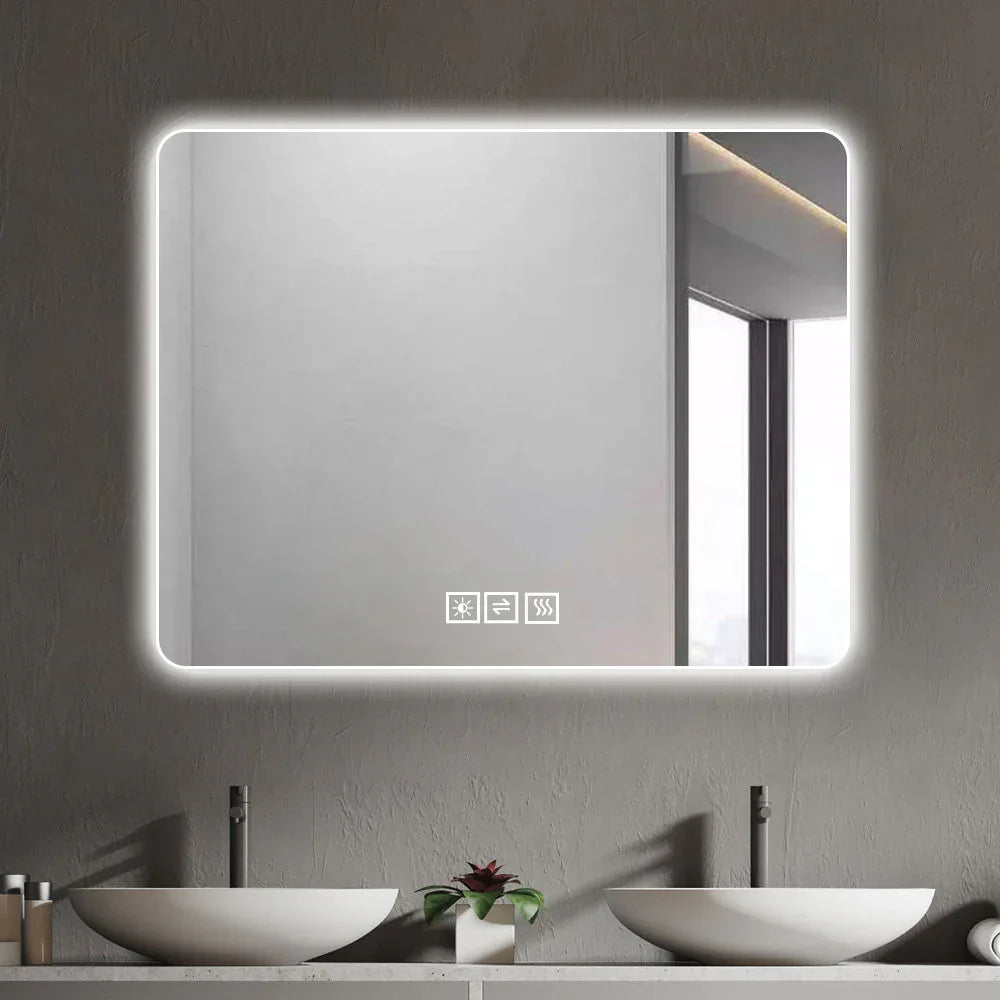 28" Bathroom Mirror With LED Lights Front And Backlit, Anti-Fog Lighted Vanity Mirrors For Wall Mounted And 5 Level Dimmable, Horizontal / Vertical - Clear - Furniture Home Direct