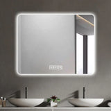 28" Bathroom Mirror With LED Lights Front And Backlit, Anti-Fog Lighted Vanity Mirrors For Wall Mounted And 5 Level Dimmable, Horizontal / Vertical - Clear - Furniture Home Direct