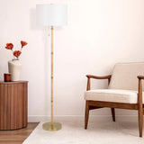 Stellar - Linen Shade Floor Lamp - Gold / Natural Wood / Rattan / White - Furniture Home Direct