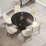 Modern Artificial Stone Round Metal Iron Base Dining Table, Can Accommodate 6 People (Not Including Chairs.) - Black - Furniture Home Direct