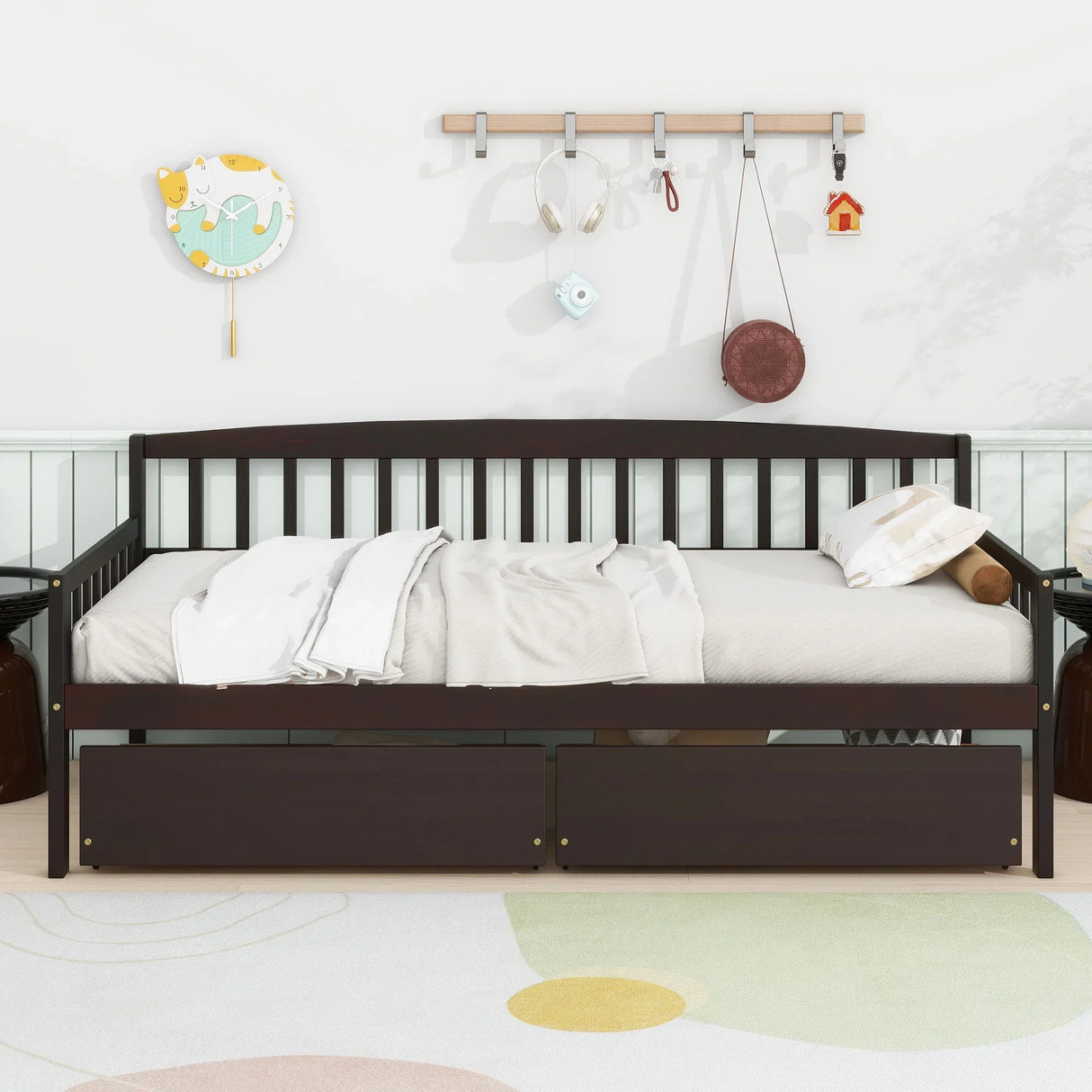 Pine Wood Daybed With Two Storage Drawers, Sofa Bed With Bed Platform Of 10 Support Slats - Furniture Home Direct