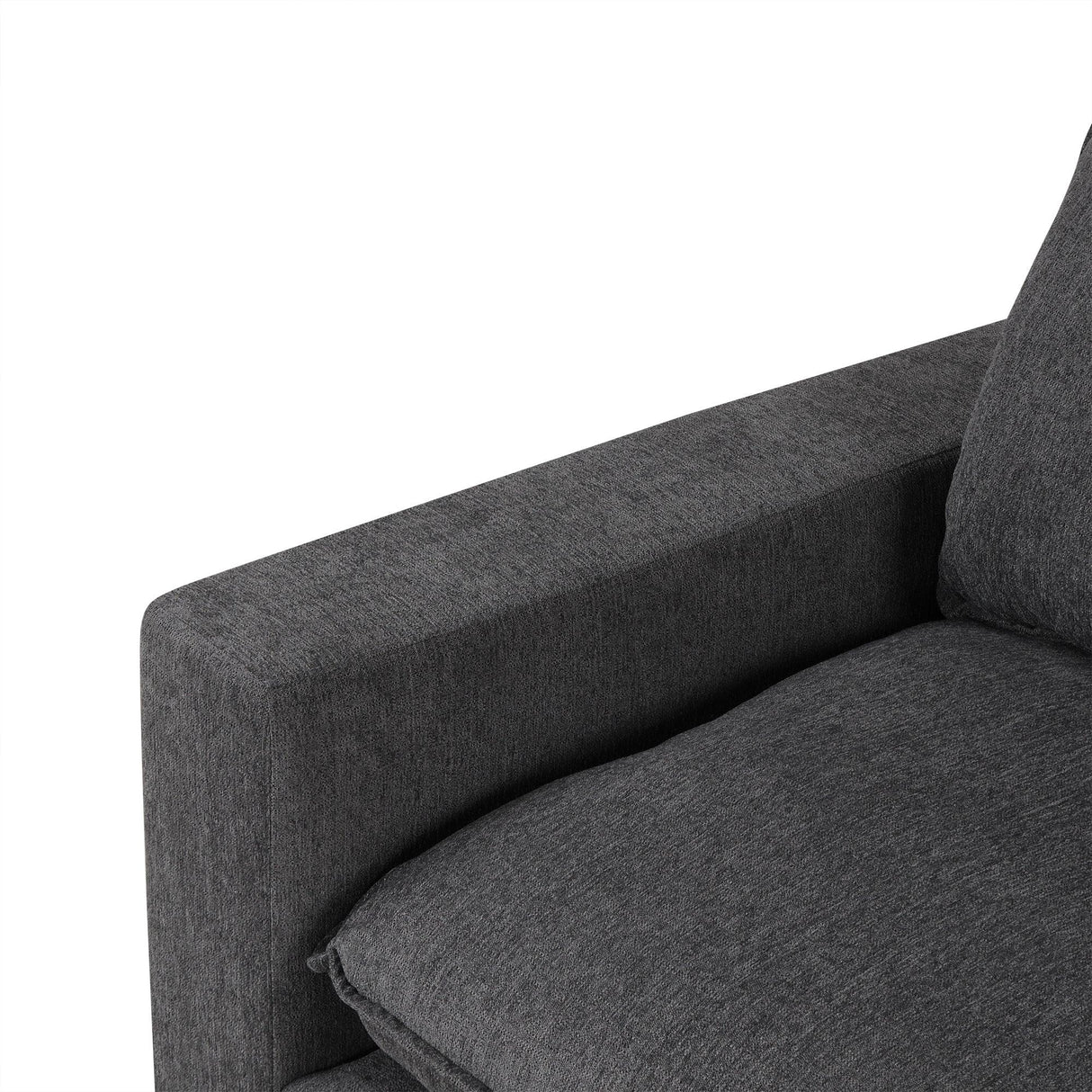 Chenille Cloud Sectional with Ottoman, Charging Ports and Three Back Pillows - Grey - Furniture Home Direct