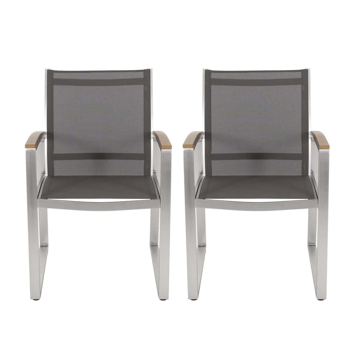 Poetic - Outdoor Dining Chair With Faux Wood Arms And Aluminum Frame (Set of 2) - Gray