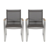 Poetic - Outdoor Dining Chair With Faux Wood Arms And Aluminum Frame (Set of 2) - Gray