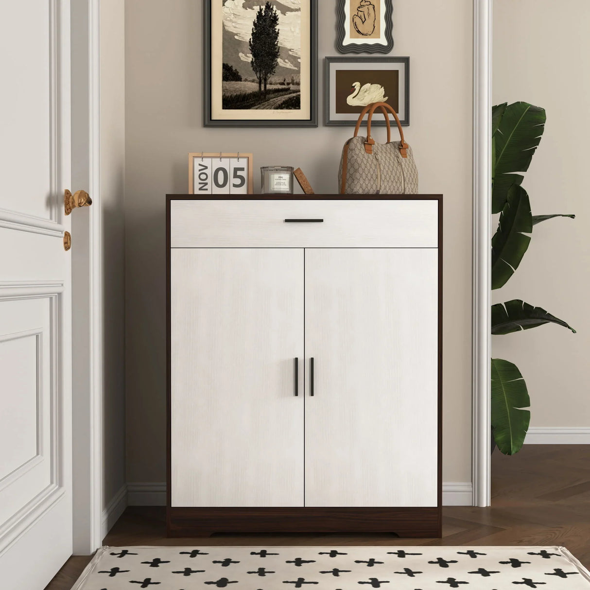 Freestanding Wooden Shoe Cabinet, 4 Tier Organizer With Drawer - Furniture Home Direct