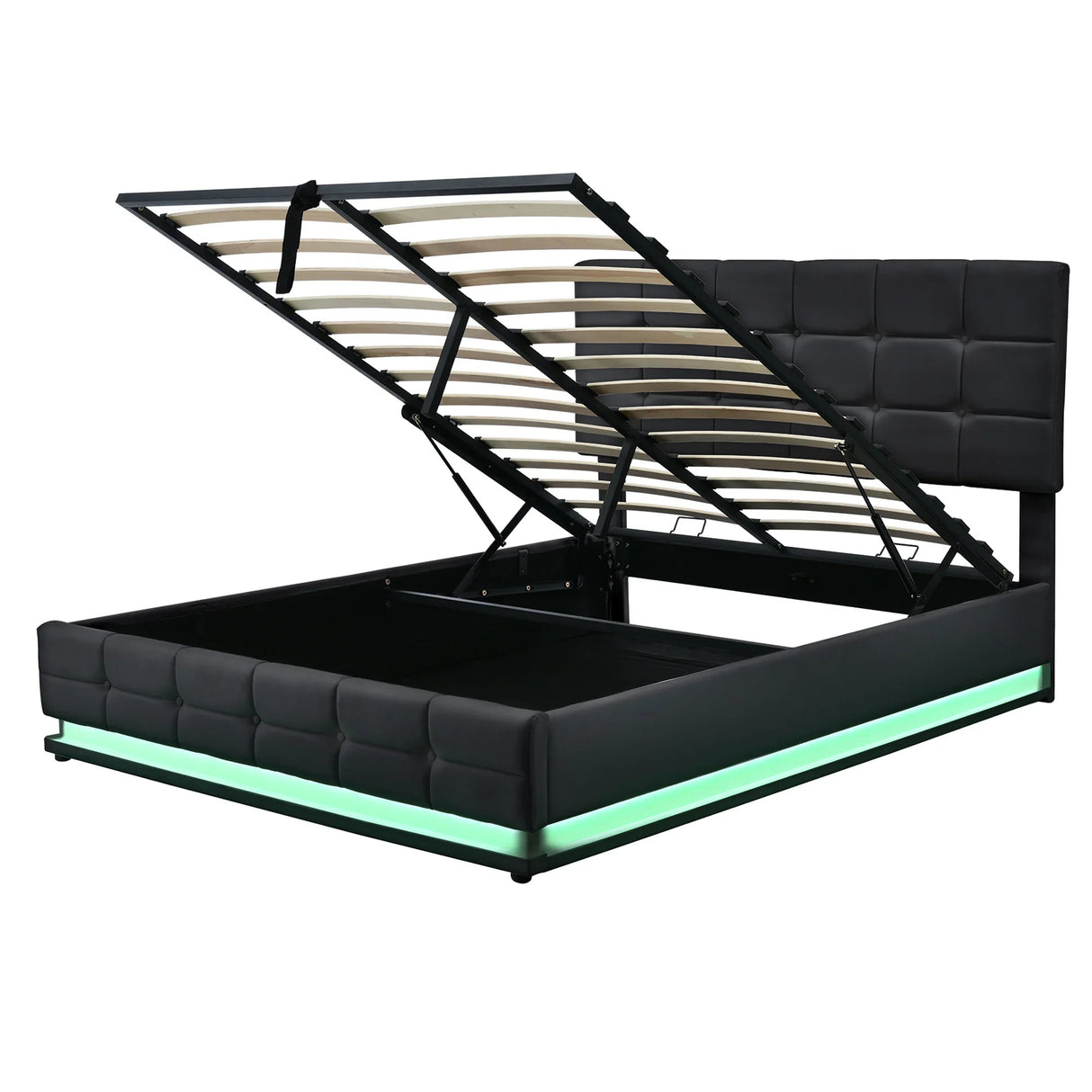 Queen Platform Bed Tufted Upholstered Storage Led Black - Furniture Home Direct