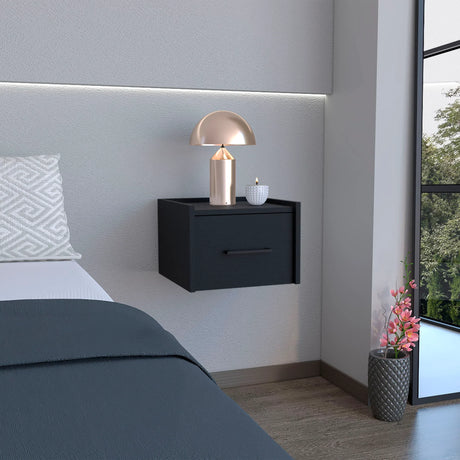 Floating Nightstand, Space Saving Design With Handy Drawer And Surface - Black - Furniture Home Direct