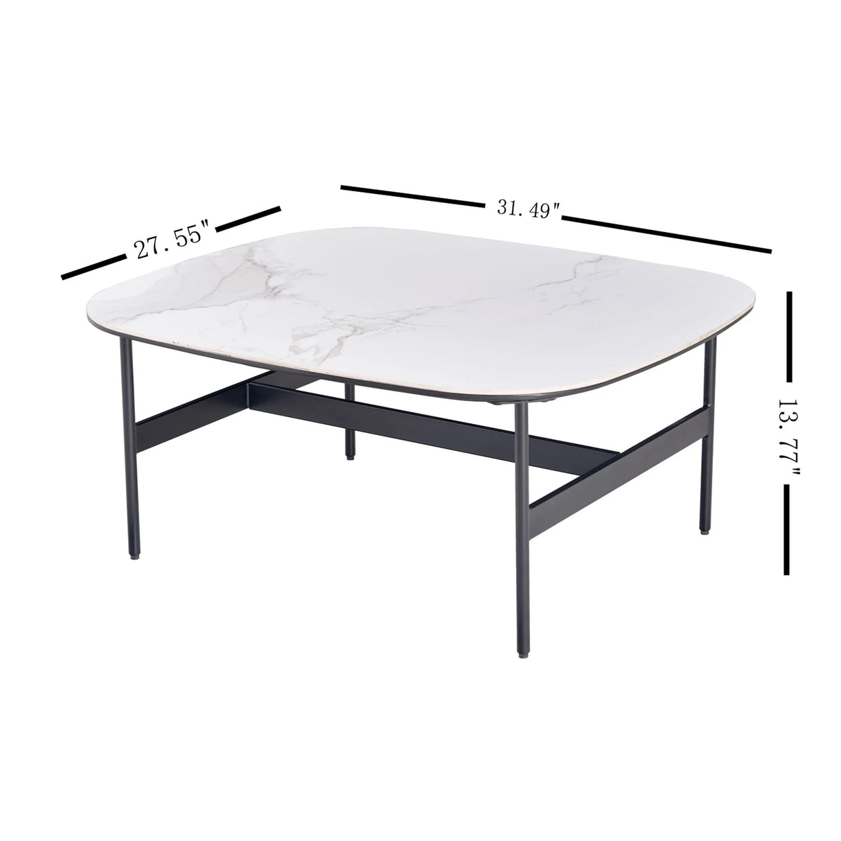 Modern Rectangular Rock Plate Coffee Table Open Space Design Golden Metal Frame Minimalist Living Room Center Table For Lounge Office - Black White - Furniture Home Direct