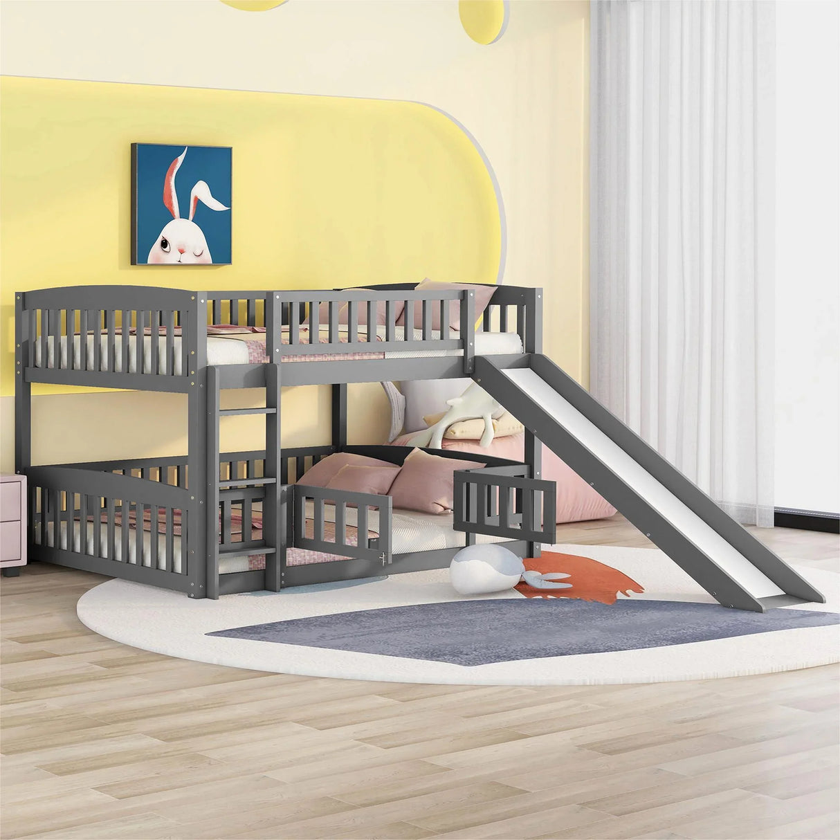 Low Bunk Bed With Slide, Fence And Ladder - Furniture Home Direct