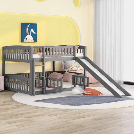 Low Bunk Bed With Slide, Fence And Ladder - Furniture Home Direct