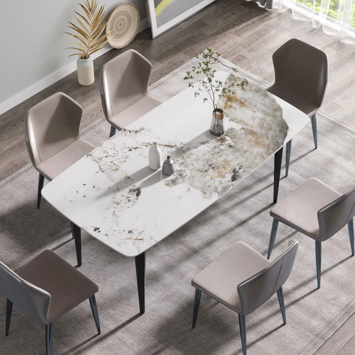 70.87" Modern Artificial Stone Pandora White Curved Black Metal Leg Dining Table - Antique White - Furniture Home Direct