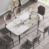 70.87" Modern Artificial Stone Pandora White Curved Black Metal Leg Dining Table - Antique White - Furniture Home Direct