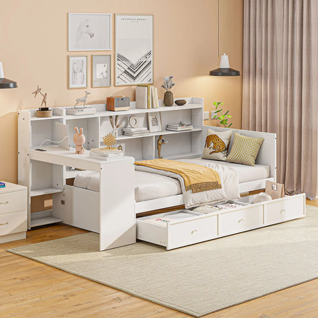 Daybed With 3 Drawers USB Ports And Desk - Furniture Home Direct