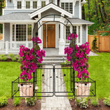 Metal Garden Arch With Gate Wide High Climbing Plants Support Rose Arch Outdoor - Black - Furniture Home Direct