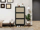 Rattan 3 Door Shoe Rack, Freestanding Modern Shoe Storage Cabinet, for Entryway - Furniture Home Direct