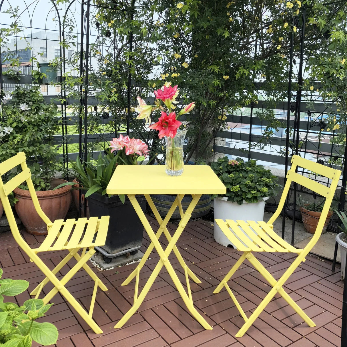 3 Piece Patio Bistro Set Of Foldable Square Table And Chairs - Furniture Home Direct