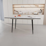 Modern Industrial Expandable Dining Table 47" To With Marble Pattern Top And Metal Legs - White - Furniture Home Direct