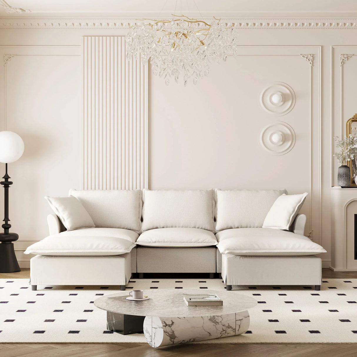 Sectional Sofa With Ottoman Cloud Couch Set With Throw Pillows, Free Combination - Furniture Home Direct