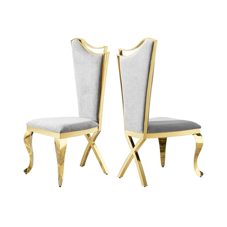 Gorgeous Streamlined High Back Fabric Stainless Steel Dining Chair (Set of 2) - Gold / Gray - Furniture Home Direct