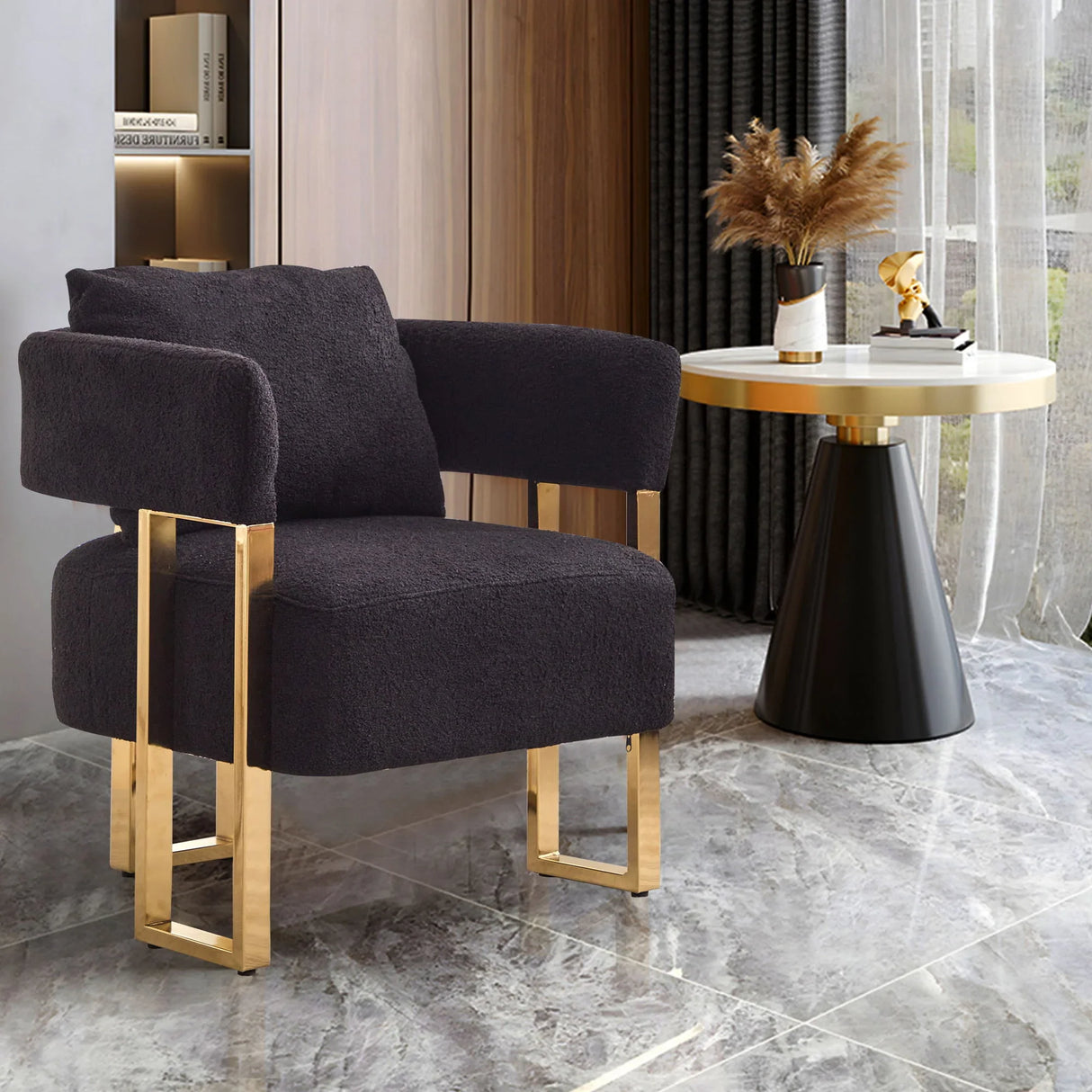 Modern Decorative Chair Teddy Fleece Upholstered And Metal Foot - Furniture Home Direct
