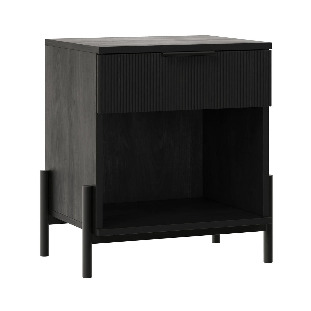 Modern Fluted Drawer Nightstand With Open Cubby Coastal - Furniture Home Direct