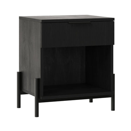 Modern Fluted Drawer Nightstand With Open Cubby Coastal - Furniture Home Direct