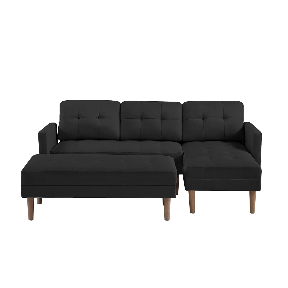 Right Facing Sofa Chaise with Ottoman - Black - Furniture Home Direct