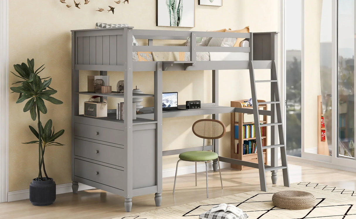 Loft Bed With Drawers With Desk And Shelves - Furniture Home Direct