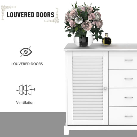 Homcom - Sideboard Buffet Cabinet, Kitchen Cabinet, Coffee Bar Cabinet With 4 Drawers And 2 Louvered Doors For Living Room, Kitchen - White - Furniture Home Direct