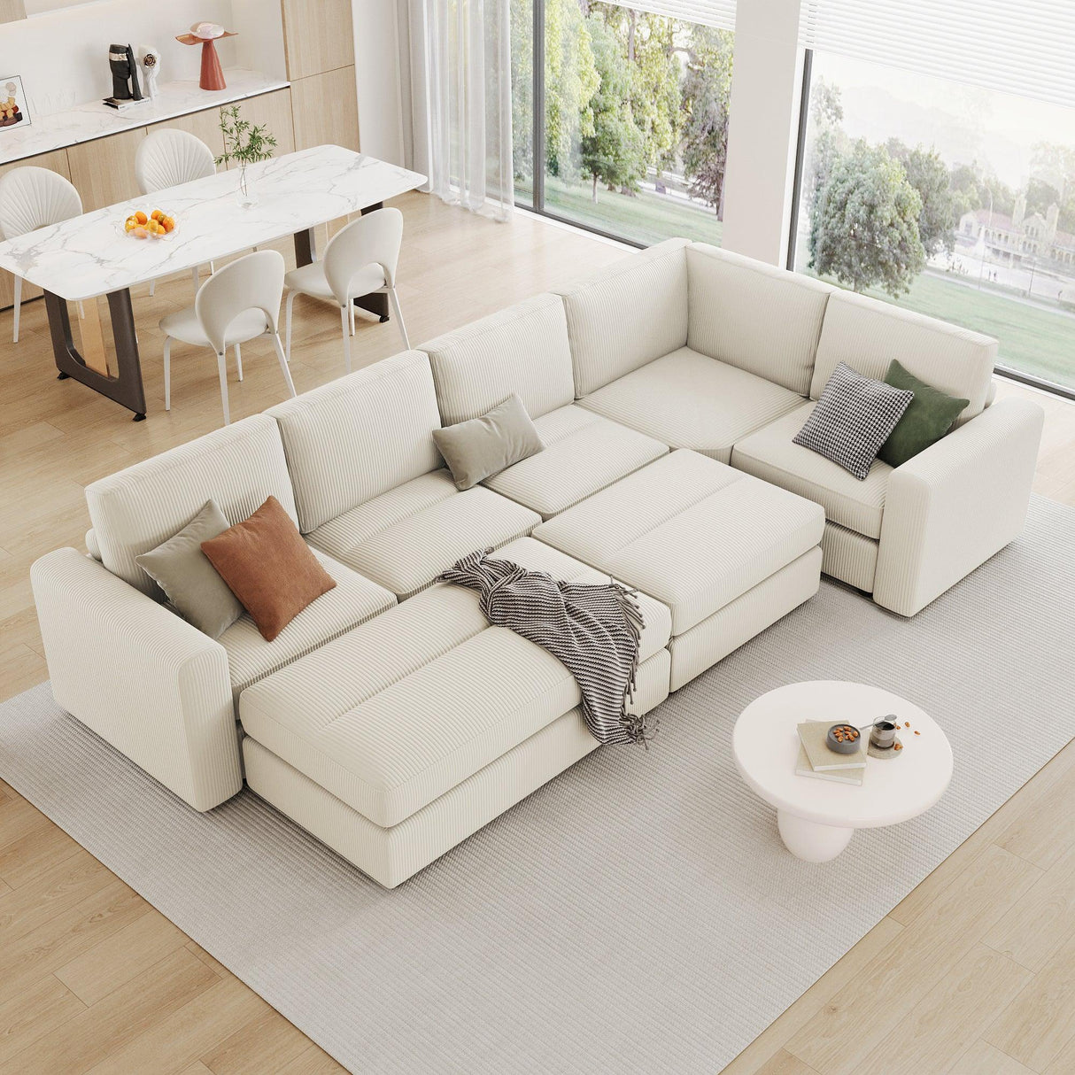 121.3" Modular Sleeper Sectional - Beige - Furniture Home Direct