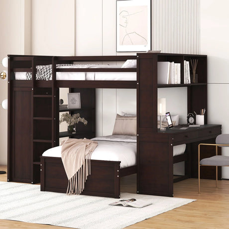 Loft Bed With A Twin Size Standalone Bed, Shelves, Desk, And Wardrobe - Furniture Home Direct