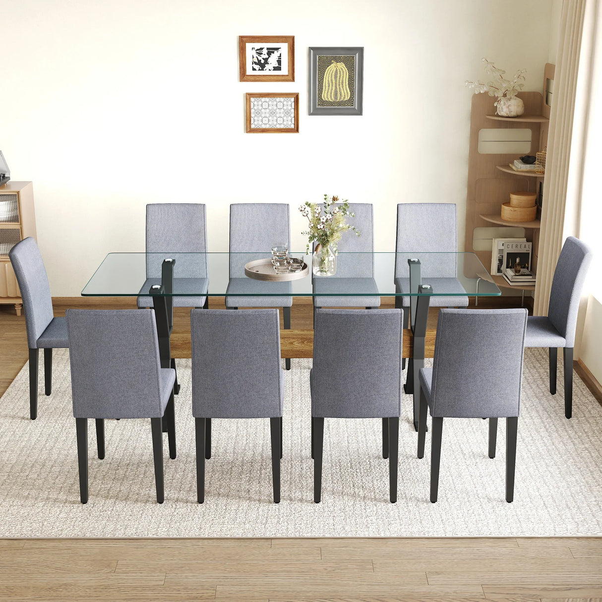 Dining Set Modern Tempered Glass Top With 10 Chairs Gray - Furniture Home Direct