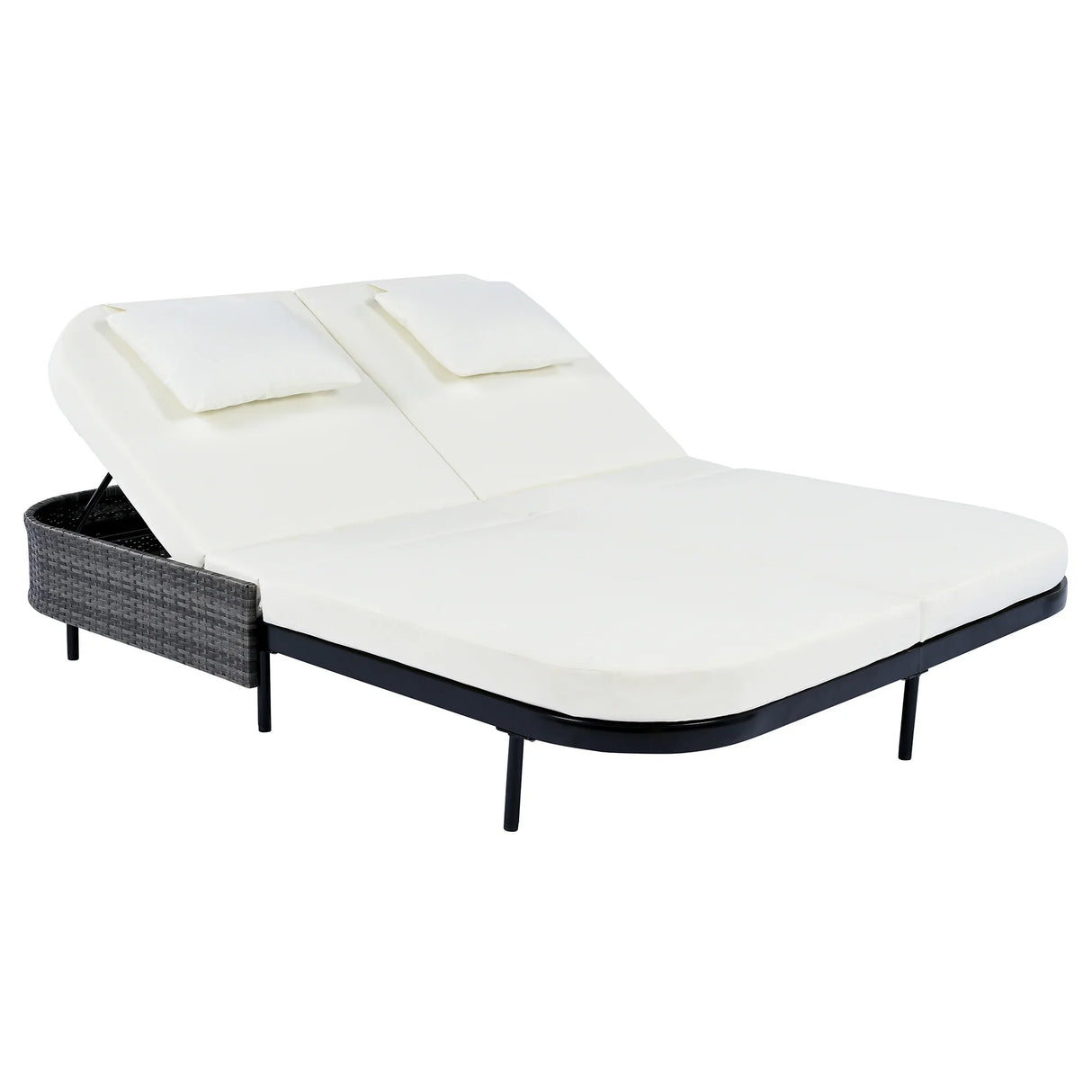 Outdoor Wicker Double Chaise (Black Frame+Beige Cushion) - Furniture Home Direct
