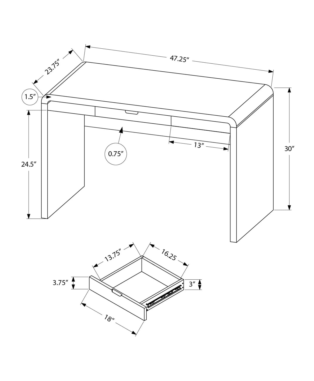 Computer Desk For Home Office, Storage Drawers, Contemporary & Modern - White - Furniture Home Direct