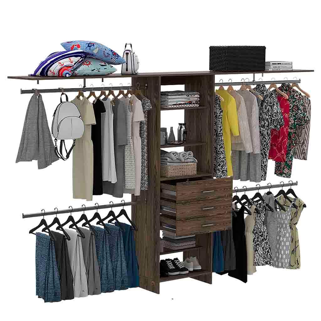 Closet System With Shelves And Drawers Dark Walnut - Furniture Home Direct
