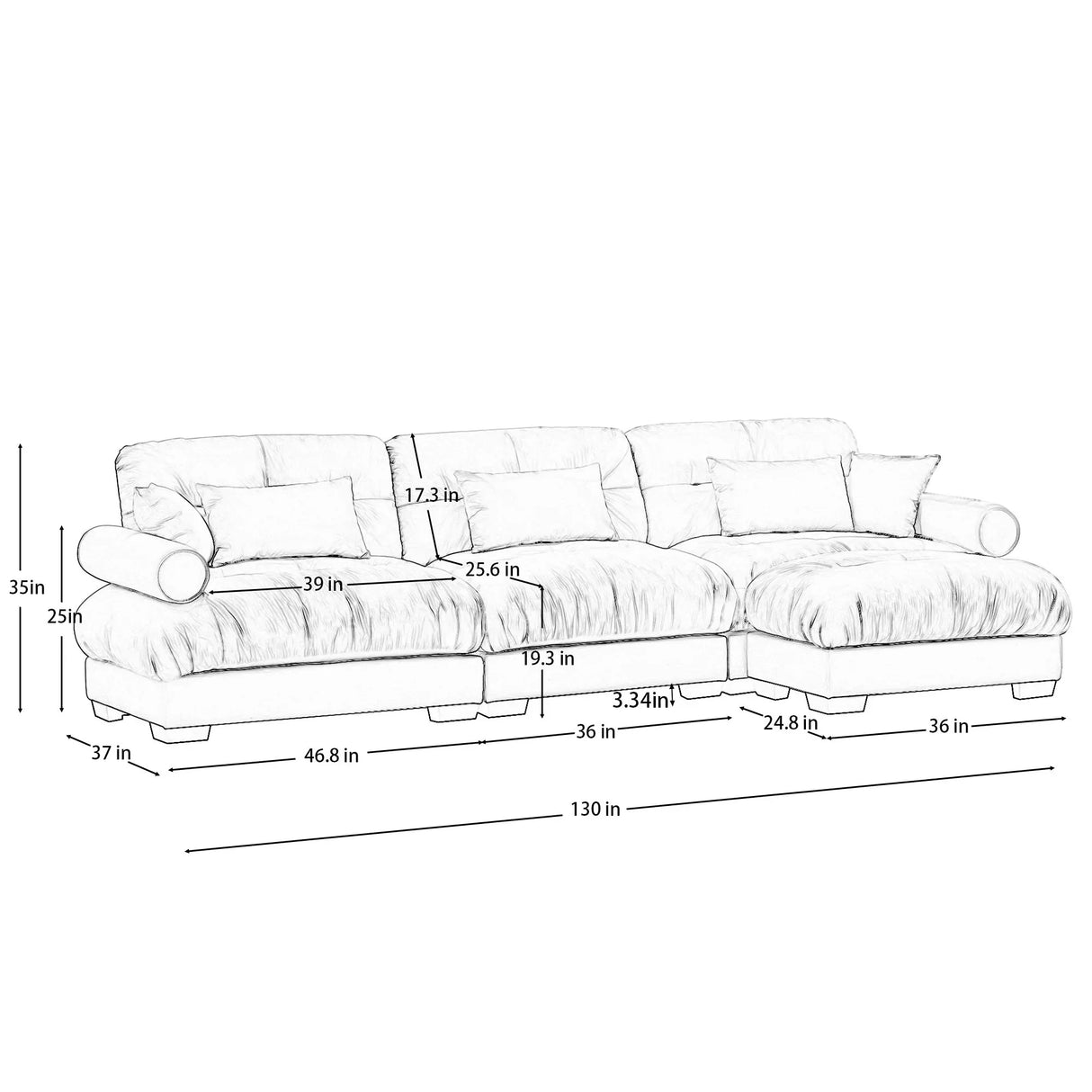 Super Comfort Oversized Modular Sectional Sofa With Movable Ottoman - Furniture Home Direct